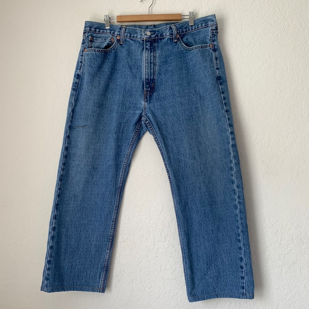 Levis 505 Jeans Men 42x30 Blue Denim Straight Leg Regular Fit Classic Workwear